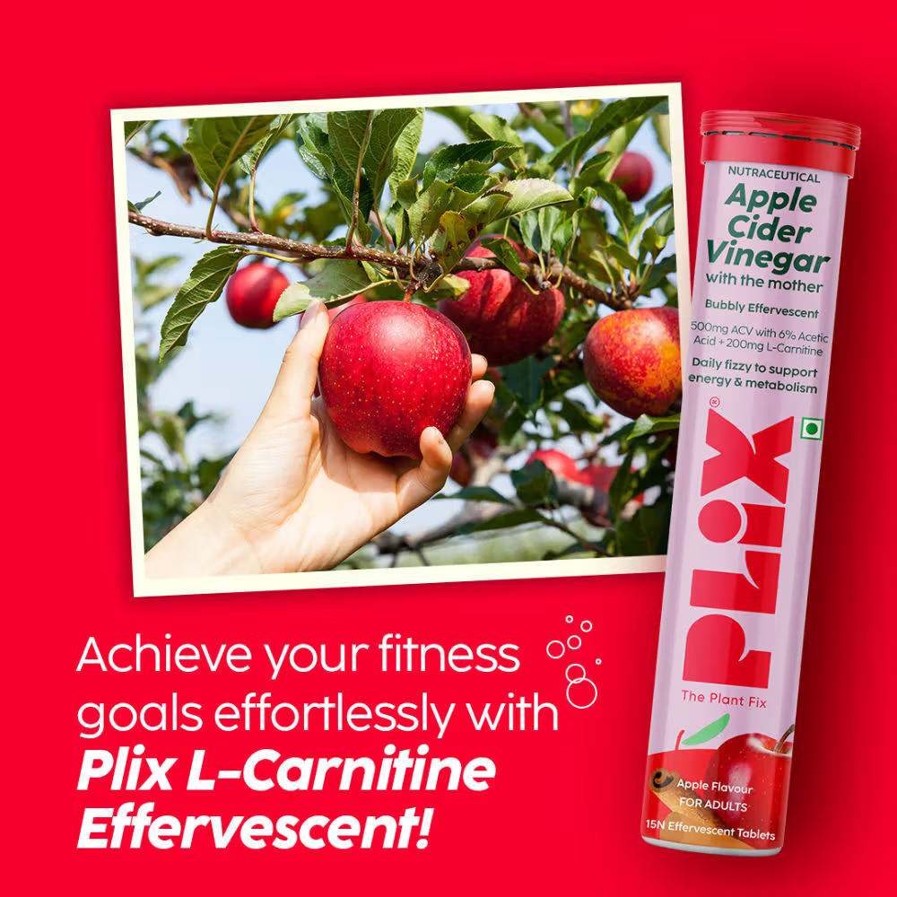 Plix ACV Apple Cider Vinegar L-carnitine Effervescent Tablets Convert Fat Into Energy Vit B6 & B12