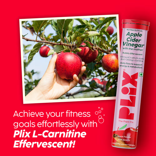 Plix ACV Apple Cider Vinegar L-carnitine Effervescent Tablets Convert Fat Into Energy Vit B6 & B12