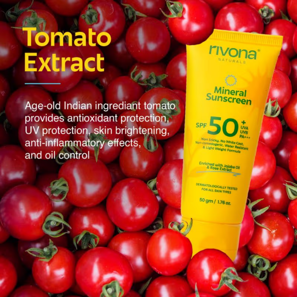 Rivona Naturals Mineral Sunscreen SPF 50 PA+++ Non-Sticky And No White Cast For All Skin Types