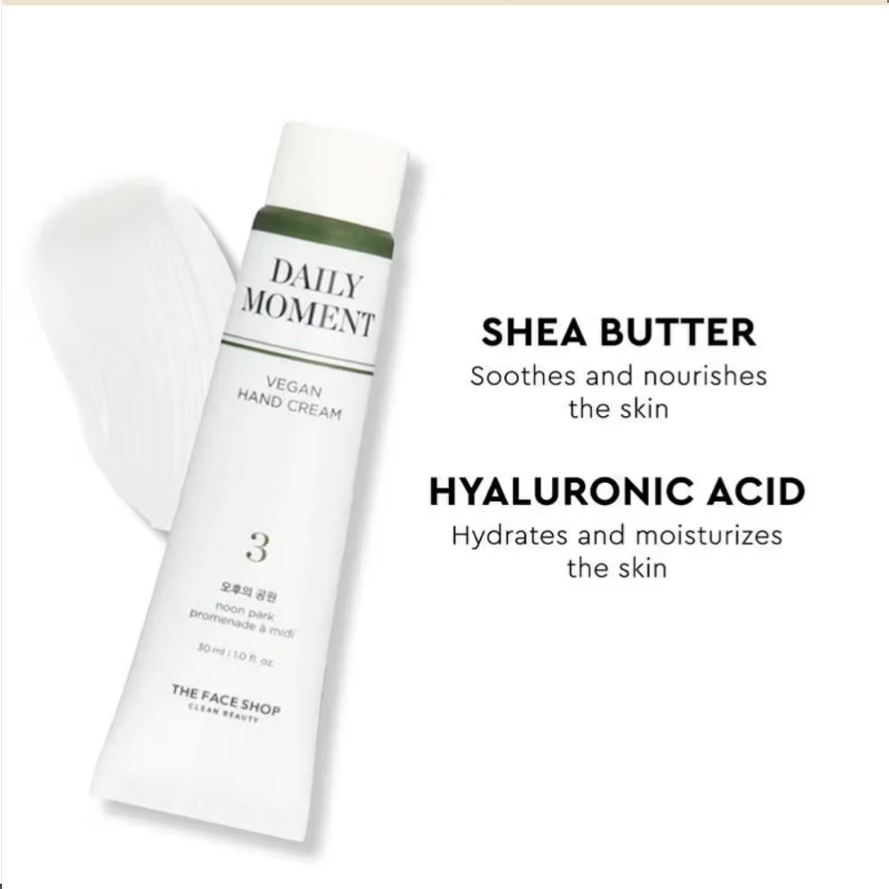 The Face Shop Non-Greasy Korean Vegan Hand Cream - Noon Park With Hyaluronic Acid