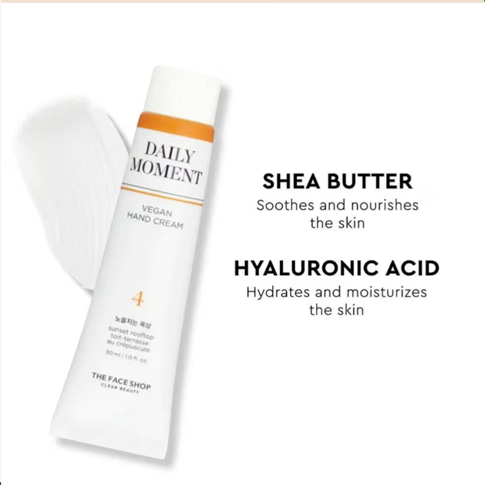 The Face Shop Non-Greasy Korean Vegan Hand Cream - Sunset Rooftop With Hyaluronic Acid