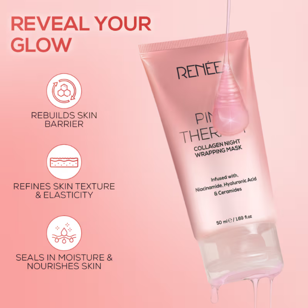 RENEE Pink Therapy Collagen Night Wrapping Face Mask For Healthy, Hydrated Skin With Hyaluronic Acid