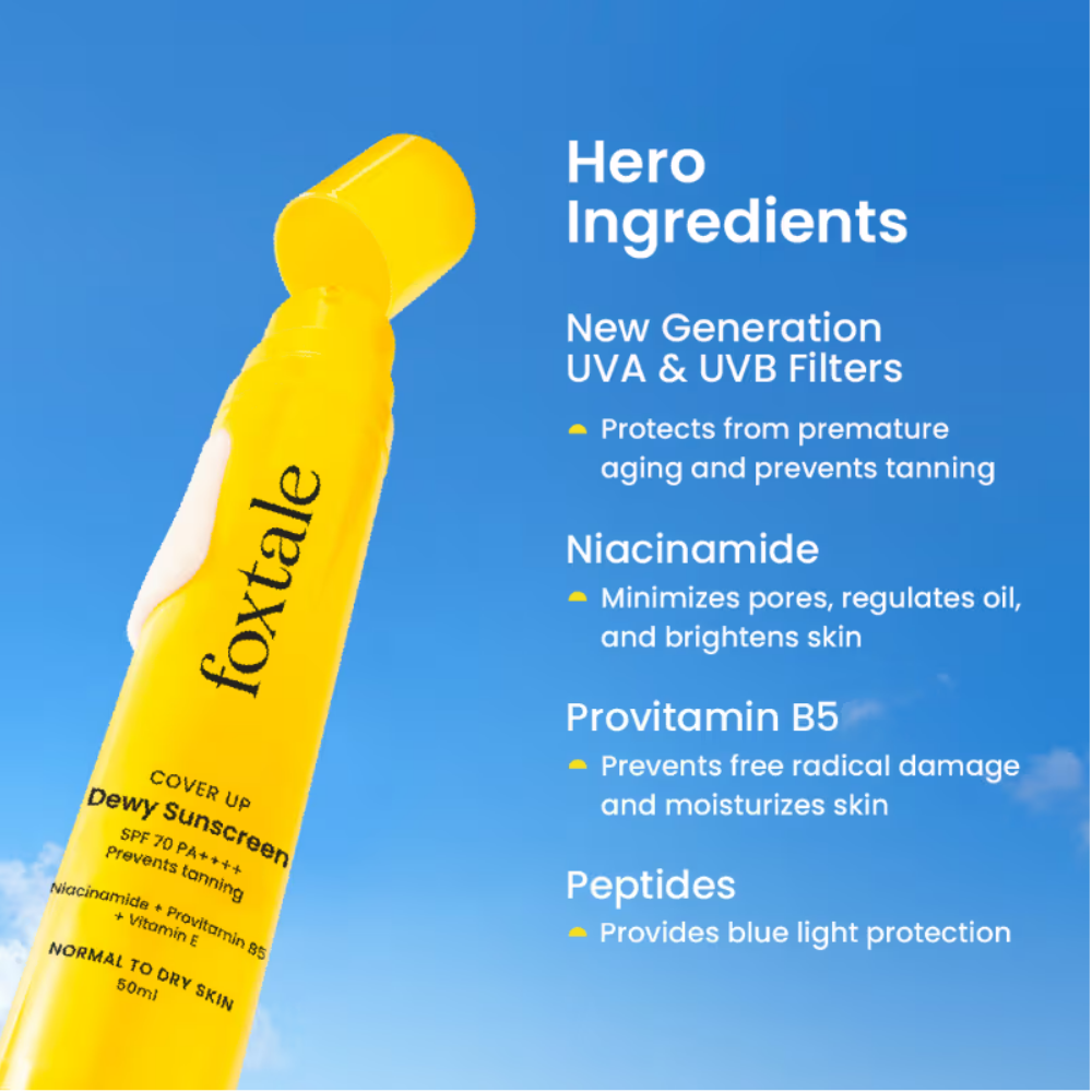 Foxtale Dewy Finish SPF 50 PA++++ Sunscreen For Dry Skin, Deeply Hydrates, In-Vivo Tested