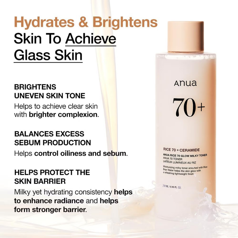 Anua Rice 70 Glow Milky Toner with Niacinamide & Ceramide For Glass Skin & Healthy Skin Barrier
