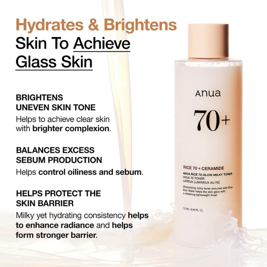 Anua Rice 70 Glow Milky Toner with Niacinamide & Ceramide For Glass Skin & Healthy Skin Barrier