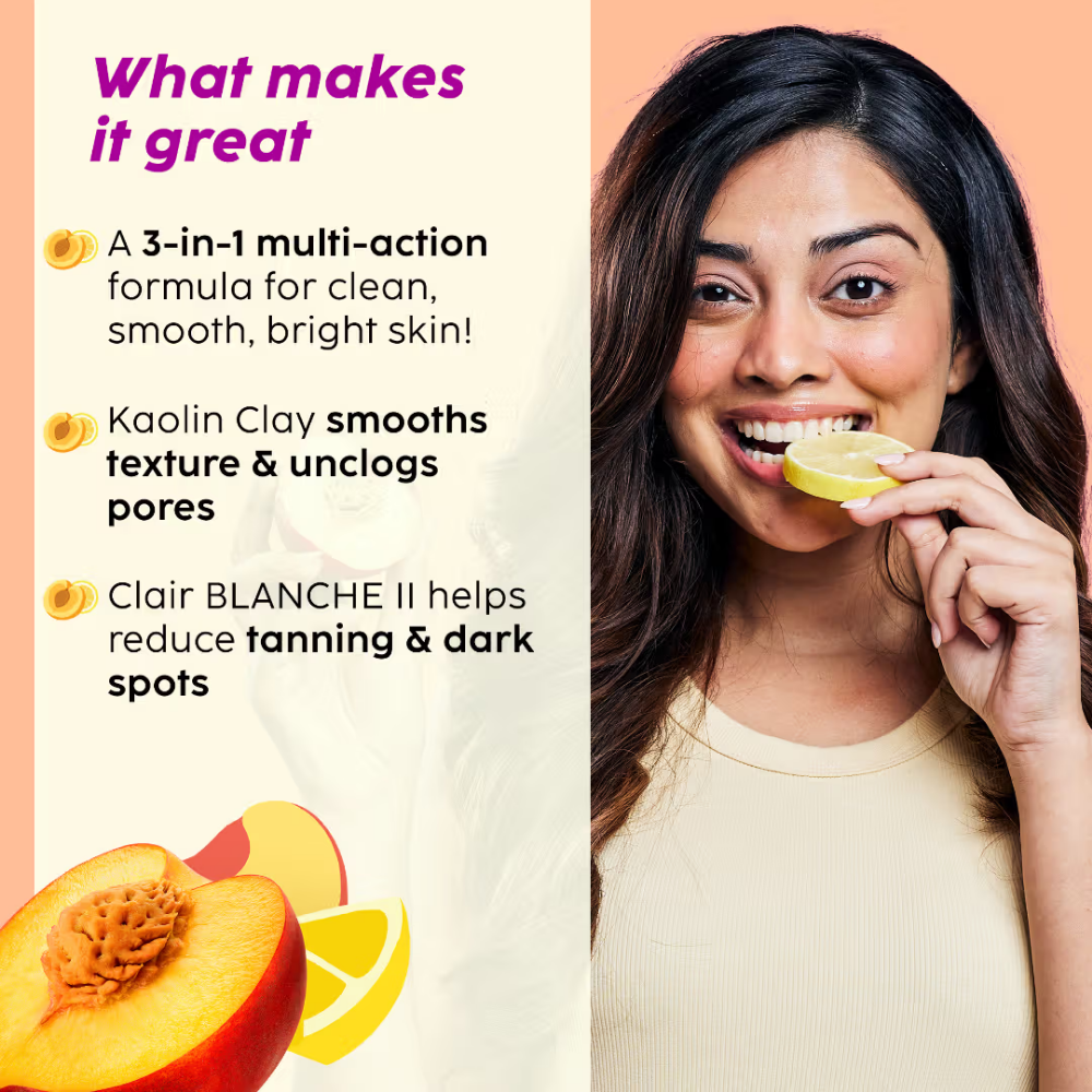 Plix Peaches & Lemon 3-in-1 Detan Face Wash, Scrub & Mask