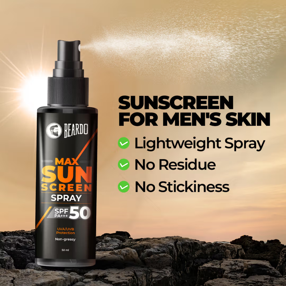 Beardo Max Sunscreen Spray SPF-50 P+++ for Indian men,,Non-greasy Sunscreen Spray,for Oily Skin