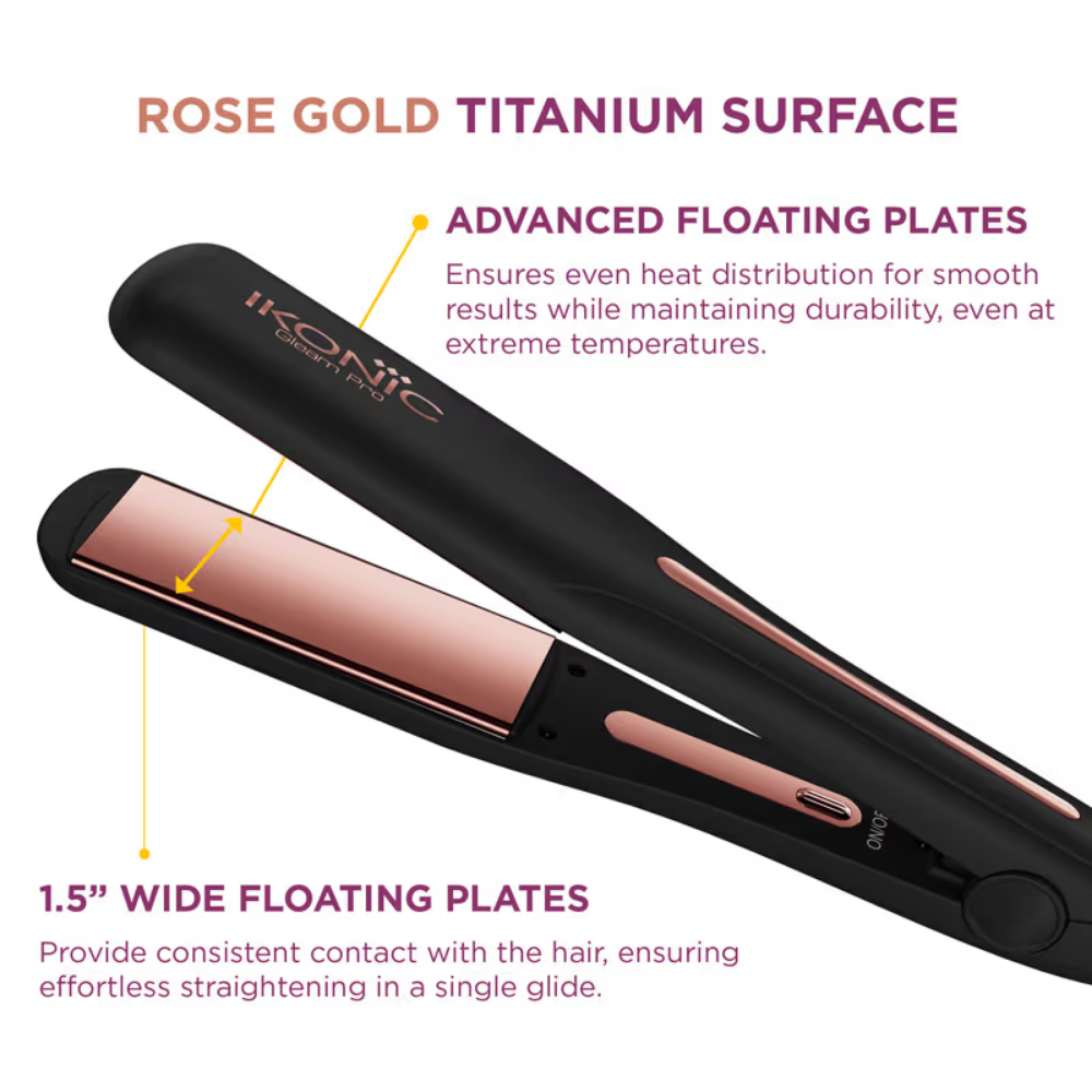 Ikonic Professional Gleam Pro Hair Straightener - Black & Rose Gold