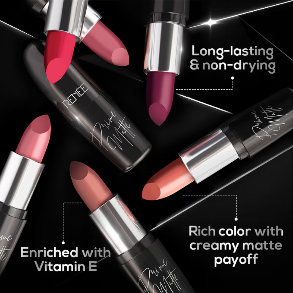 Renee Prime Matte Lipstick Long-Lasting, Creamy Matte, Non-Drying, Vitamin E