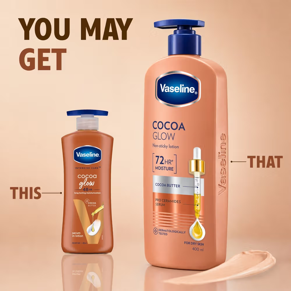 Vaseline Intensive Care Cocoa Glow 72 HR Long Lasting Serum In Lotion With 100% Cocoa & Shea Butter