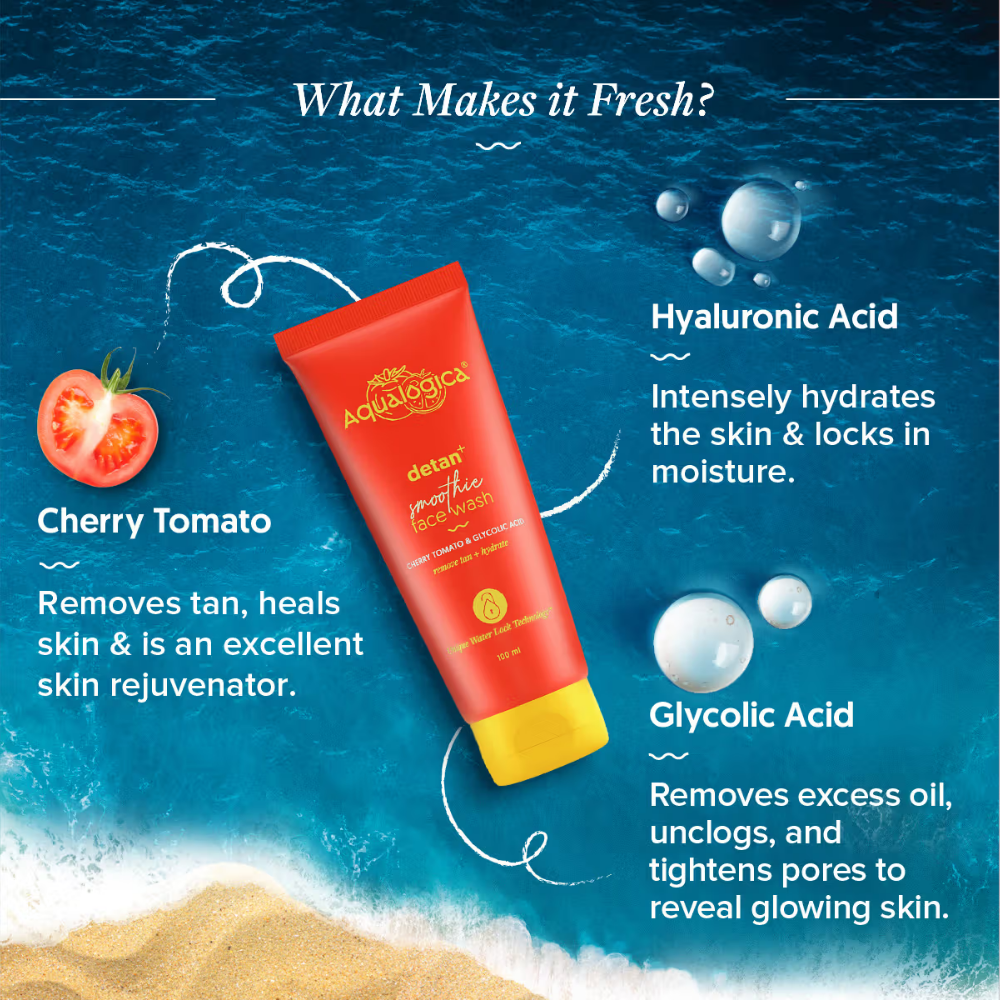 Aqualogica Detan+ Smoothie Face Wash with Glycolic Acid & Cherry Tomato for Tan removal