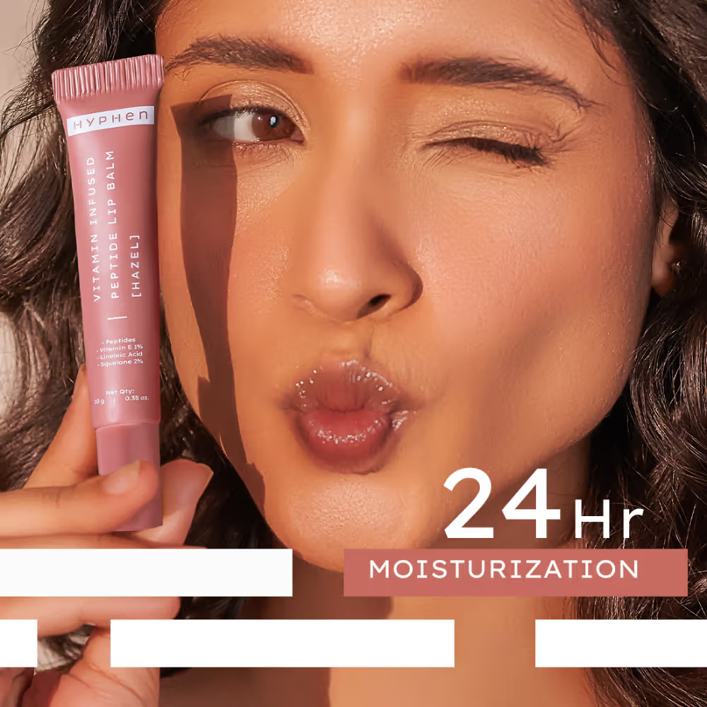 Hyphen Tinted Lip Balm - Hazel, 1% Vit E, 2% Squalane & Peptides, Brightens, Moisturizes Dry Lips