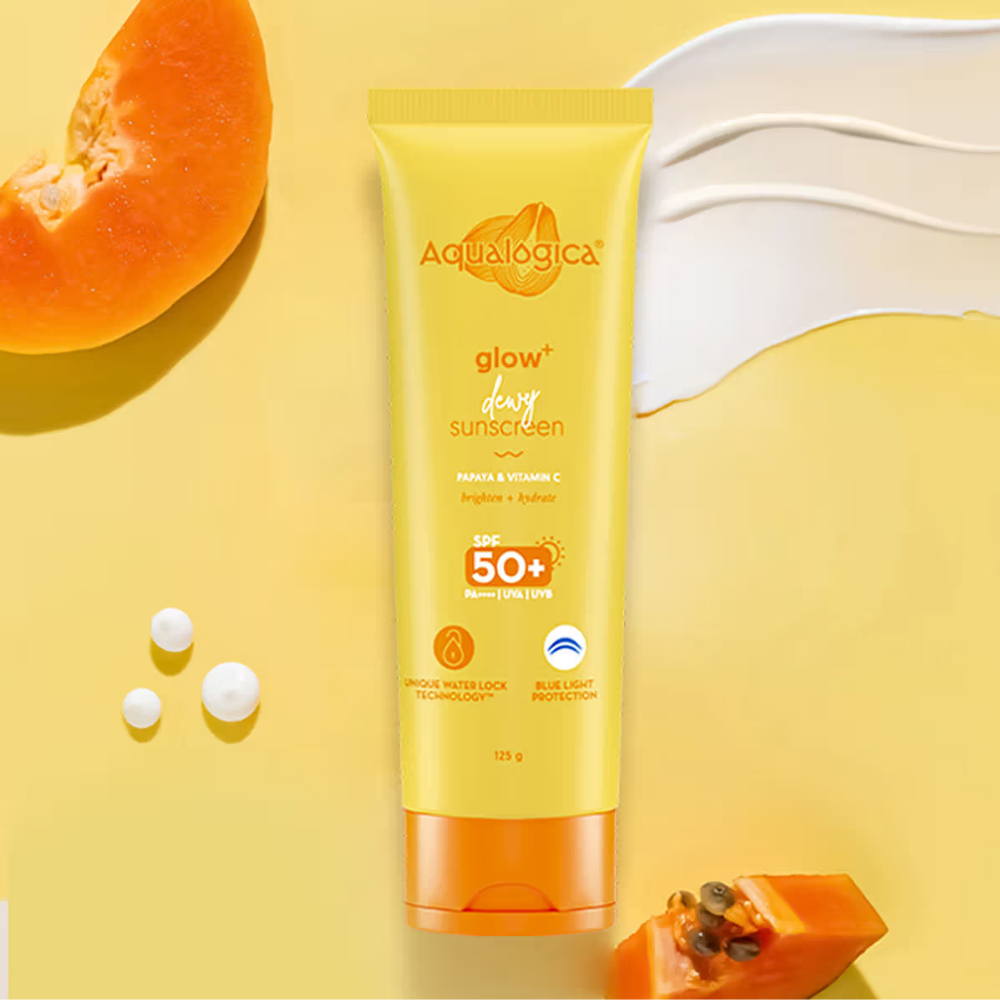Aqualogica Glow+ Dewy Lightweigh Sunscreen Gel SPF 50+ PA++++ with Papaya & Vitamin C