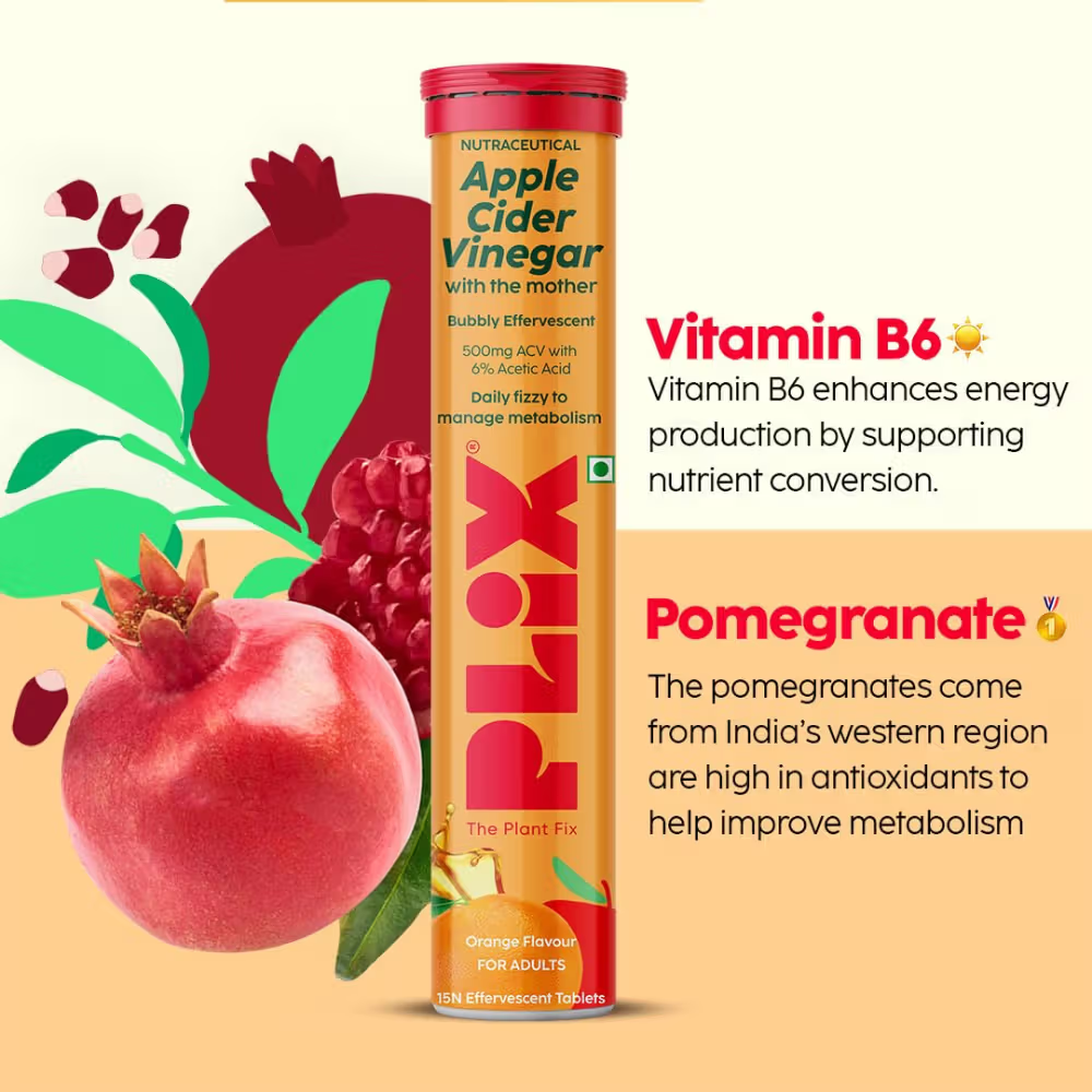 Plix Apple Cider Vinegar Effervescent Tablet with Vitamin B6 & B12 - Orange