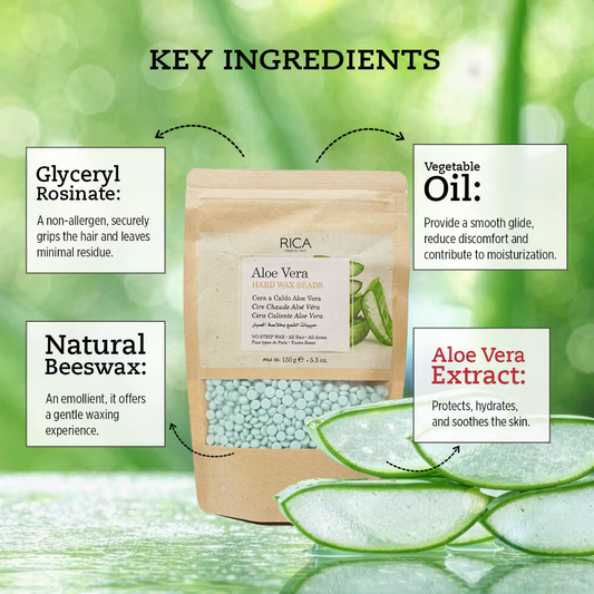 Rica Aloe Vera Beads Wax For Sensitive Skin With Glyceryl Rosinate & Cocoa Seed Butter