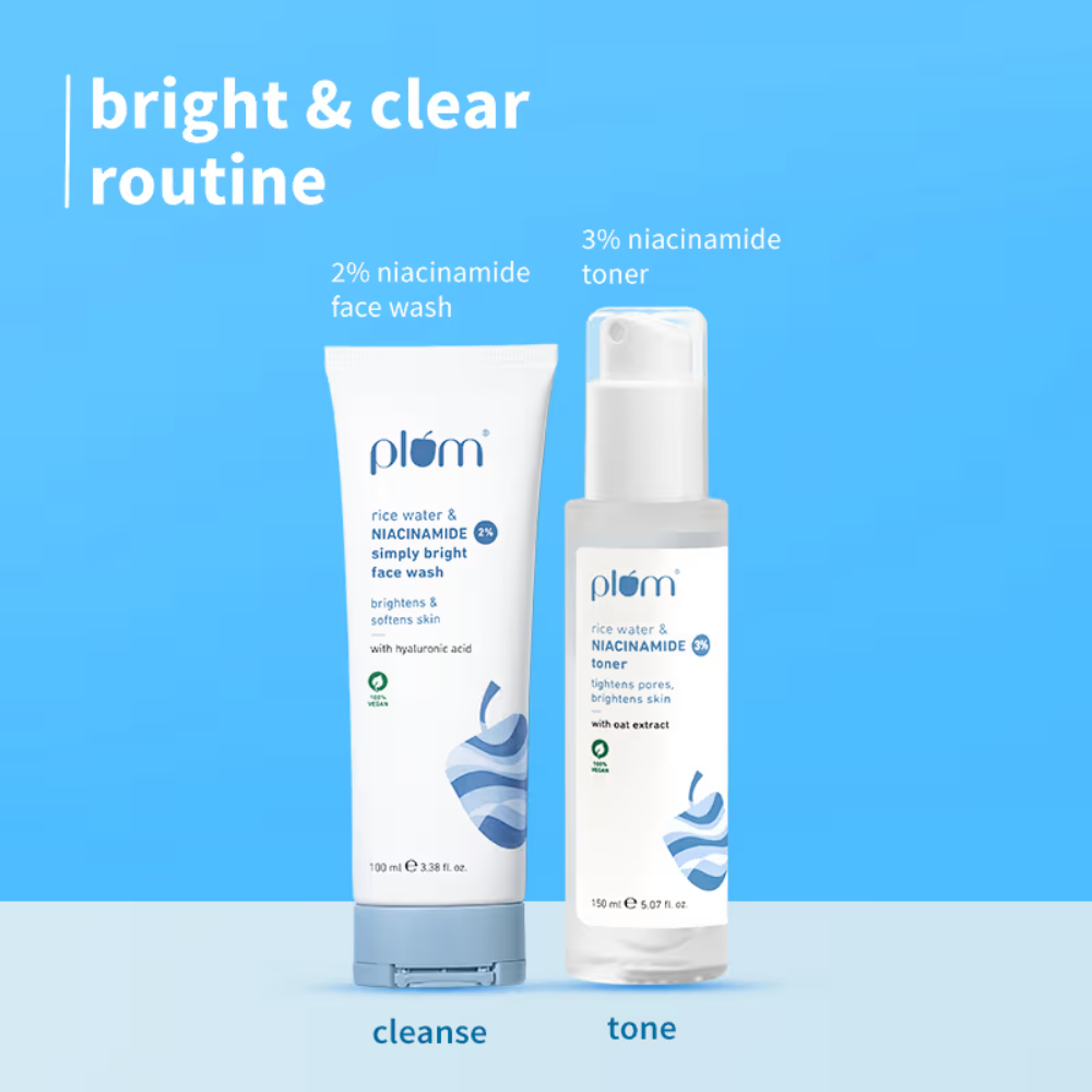 Plum Bestselling Niacinamide Facewash And Toner Combo Tightens Pore, Brightens Skin, Fades Blemishes