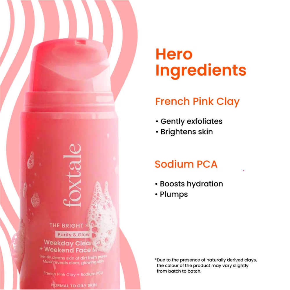 Foxtale Purify & Glow Cleanser + Mask With French Pink Clay & Sodium