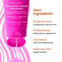 Foxtale Oil & Acne Control Face Wash With 2% Salicylic Acid & Cica, For Clear, Oil Free & Calm Skin