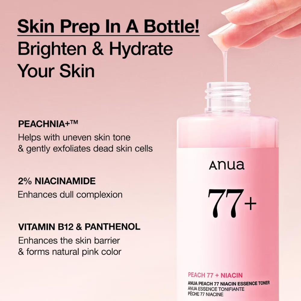 Anua Peach 77 Niacin Essence Toner with 2% Niacinamide for Healthy Glowing Skin & Even Skin Tone