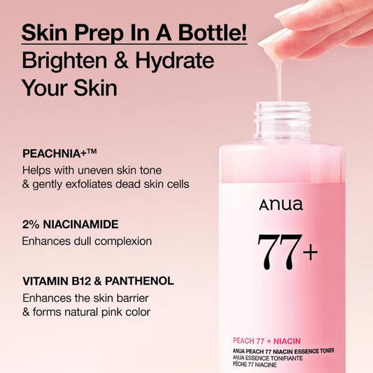 Anua Peach 77 Niacin Essence Toner with 2% Niacinamide for Healthy Glowing Skin & Even Skin Tone