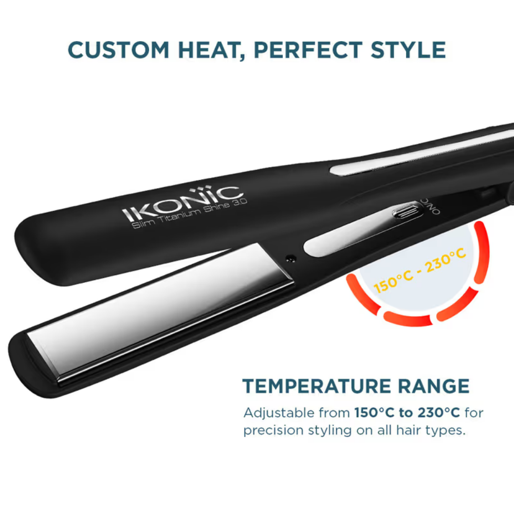 Ikonic Professional Slim Titanium Shine 3.0 Hair Straightener - Black
