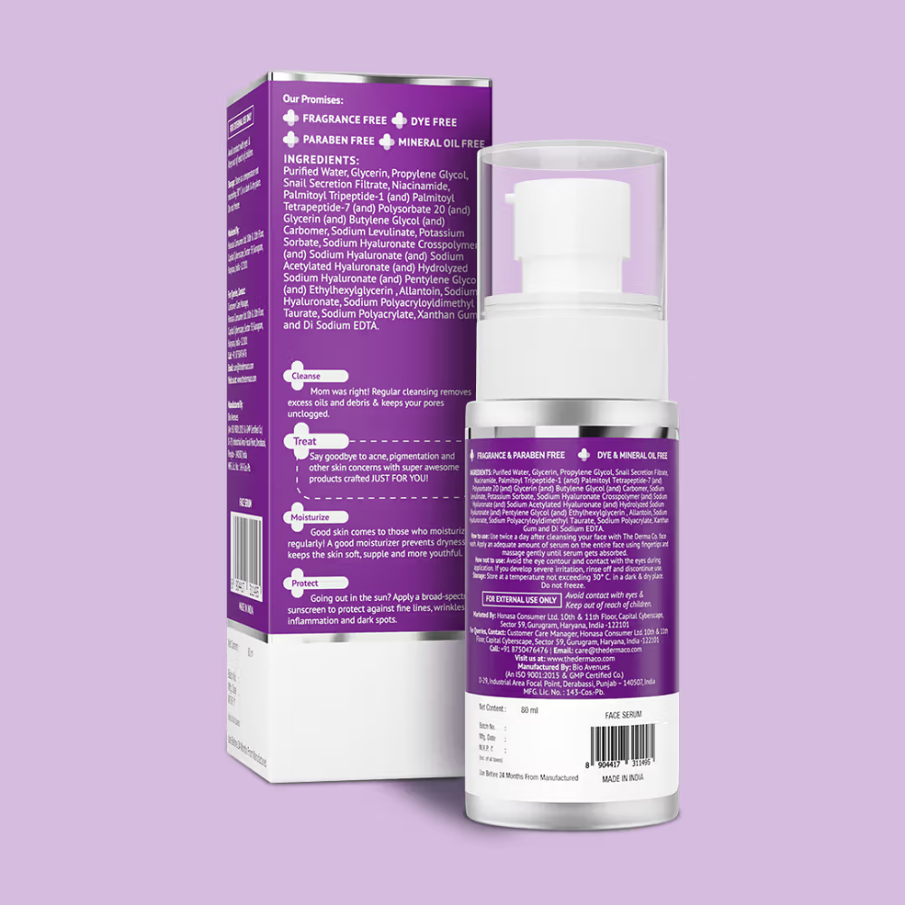 The Derma Co Snail Mucin Peptide 96 Hydrating Serum with Niacinamide & Peptide for Moisturized Skin