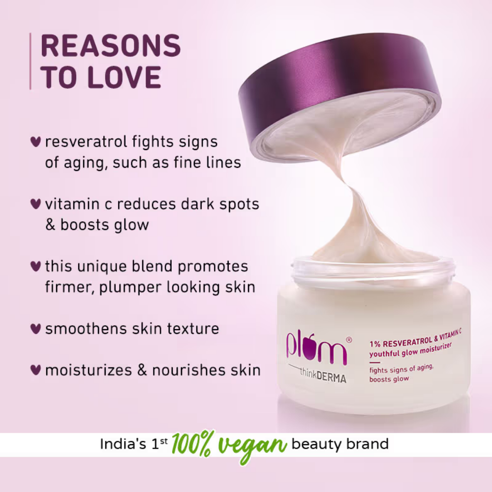 Plum 1% Resveratrol & Vitamin C Youthful Glow Moisturizer For Glowing Skin