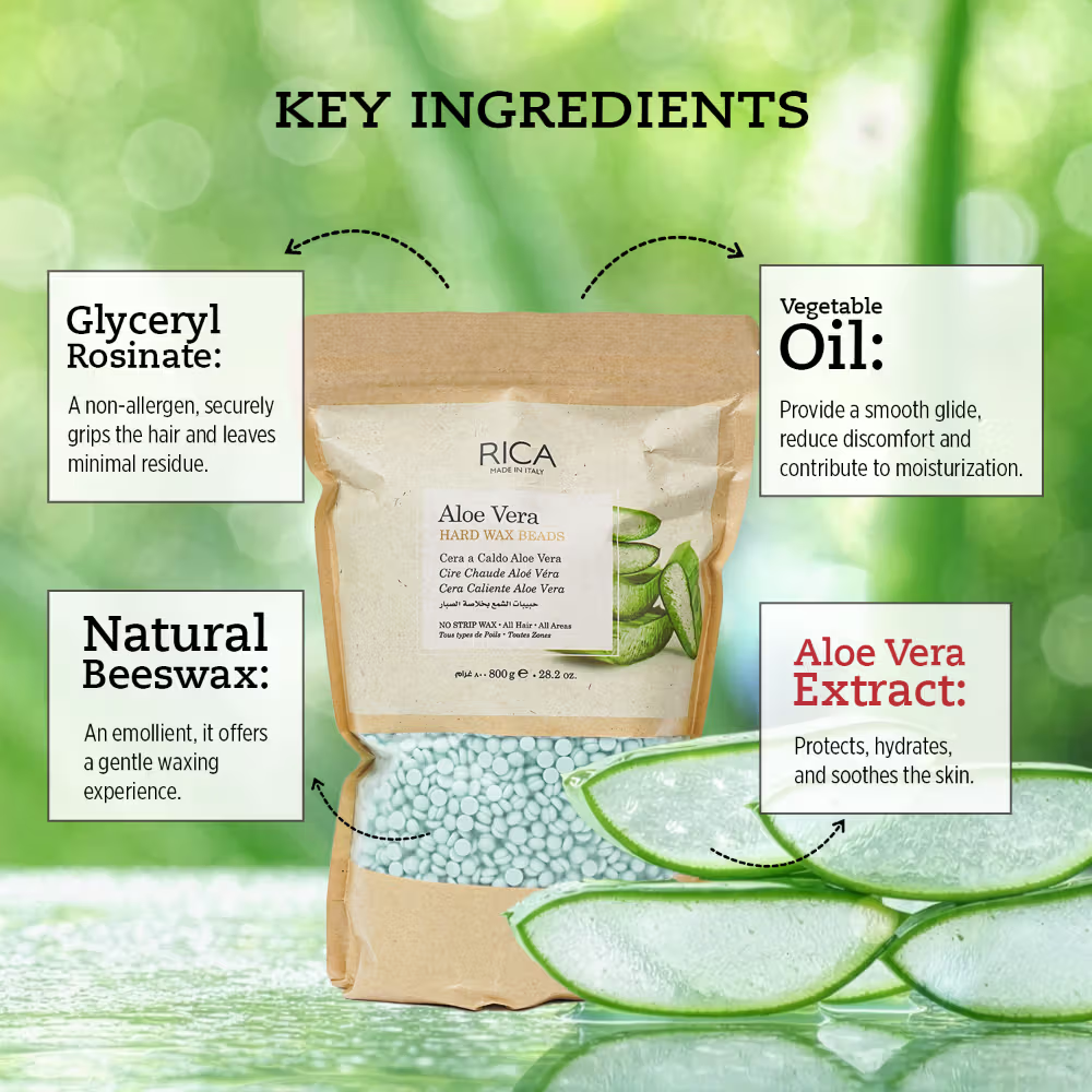 Rica Aloe Vera Beads Wax For Sensitive Skin With Glyceryl Rosinate & Cocoa Seed Butter