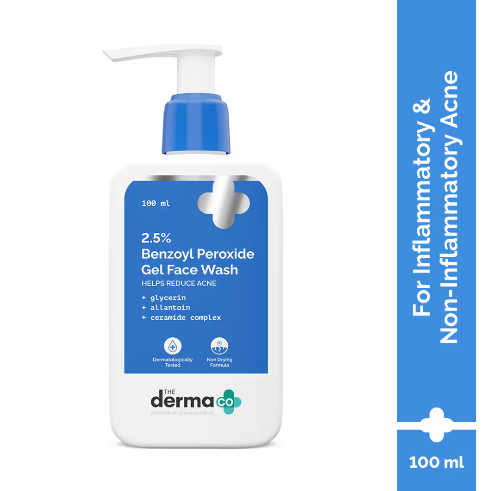The Derma Co 2.5% Benzoyl Peroxide Gel Face Wash with Ceramides For Acne,Inflammation & Oily Skin