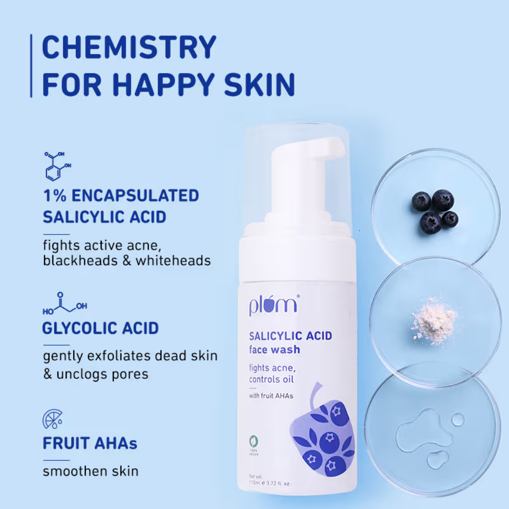 Plum Salicylic Acid Foaming Face Wash - Fights Active Acne & Controls Oil For Smooth Skin