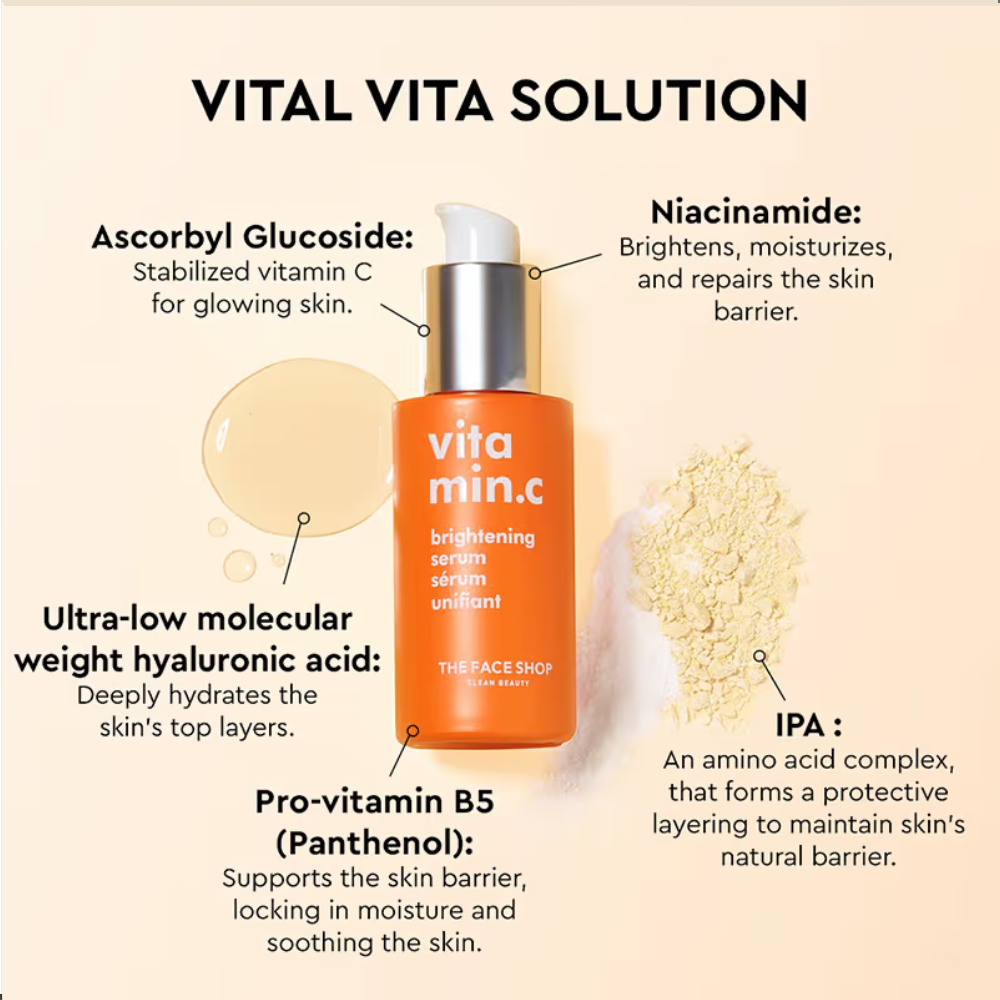The Face Shop 98% Pure Vitamin C Brightening Korean Serum with Niacinamide & Hyaluronic Acid