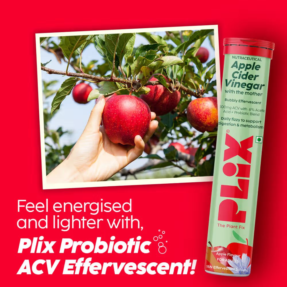 Plix Probiotics+ ACV Apple Cider Vinegar Effervescent Tablets - Digestive Support & Manage Weight