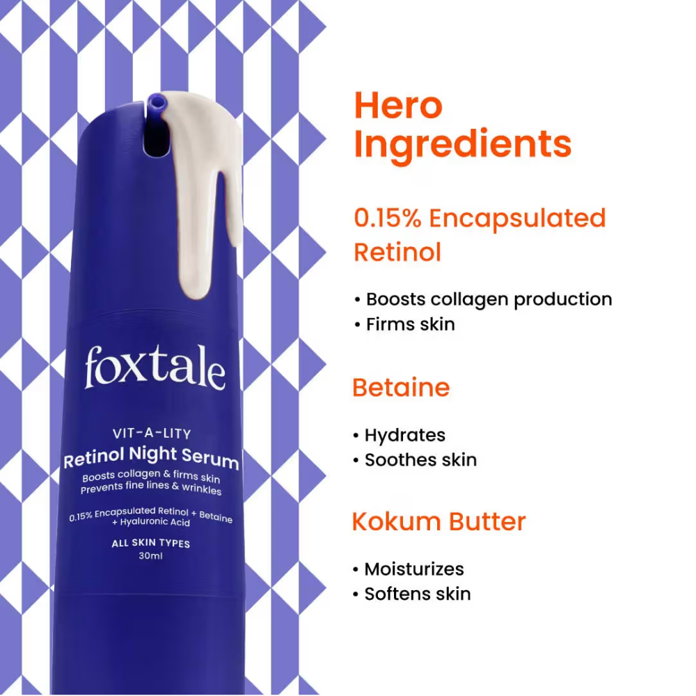 Foxtale 0.15% Retinol Face Serum for Collagen Boost, Anti-Aging, Treats Fine Lines & Wrinkles