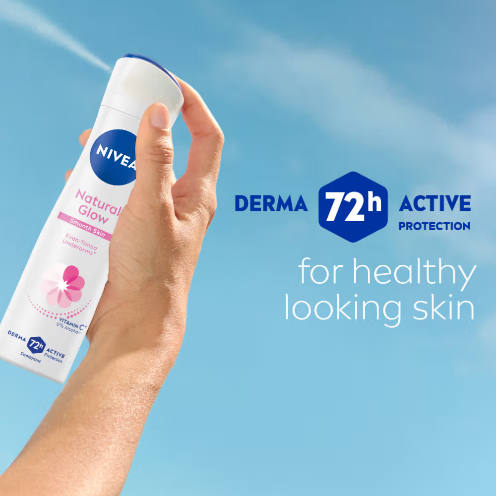 NIVEA Natural Glow Smooth Skin Deo - Mulethi Extracts & 0% Alcohol - For Even Tone Underarms & 72H Odour Protection