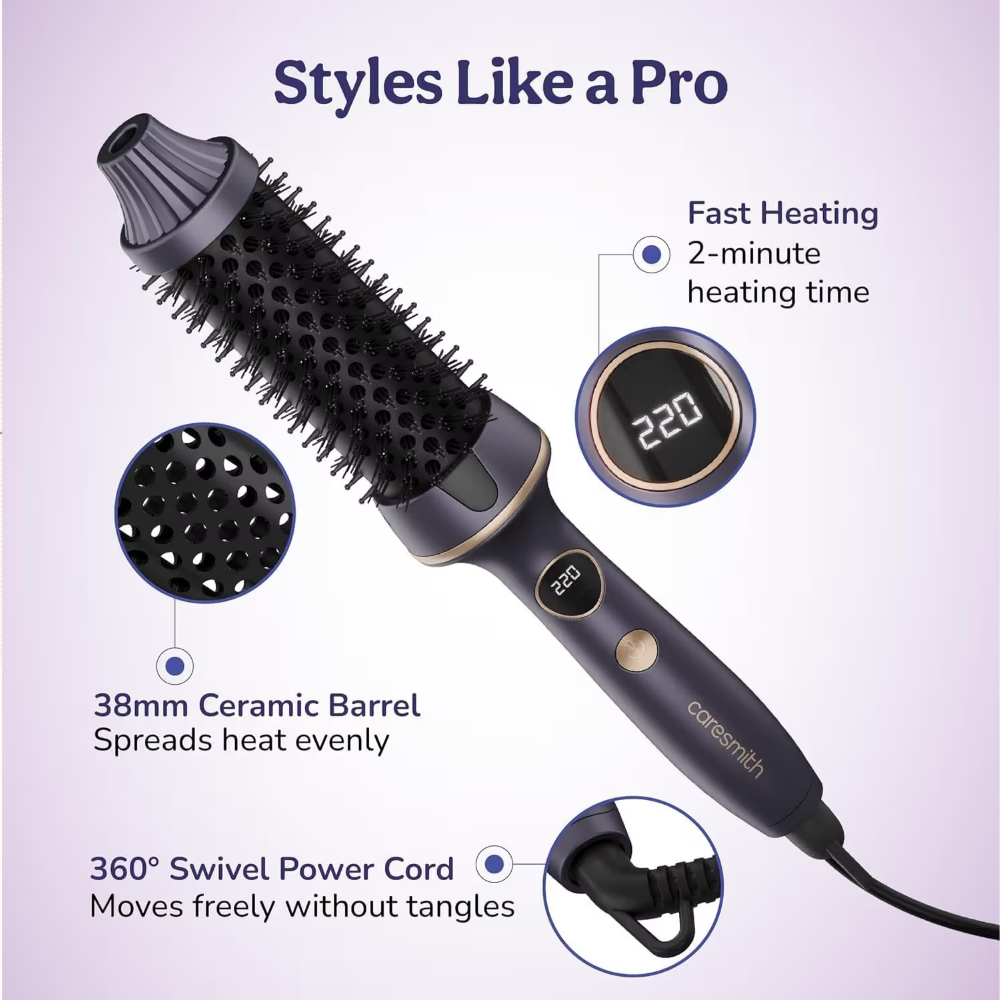 Caresmith Bloom Heated Round Brush - All In One Hair Straightening Brush & Curler