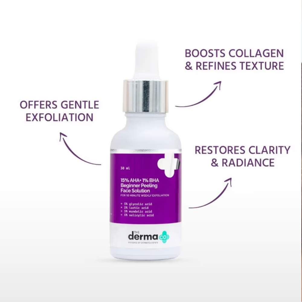 The Derma Co 15% AHA + 1% BHA Peeling Solution for Beginners for Glowing Skin In 10 Minutes