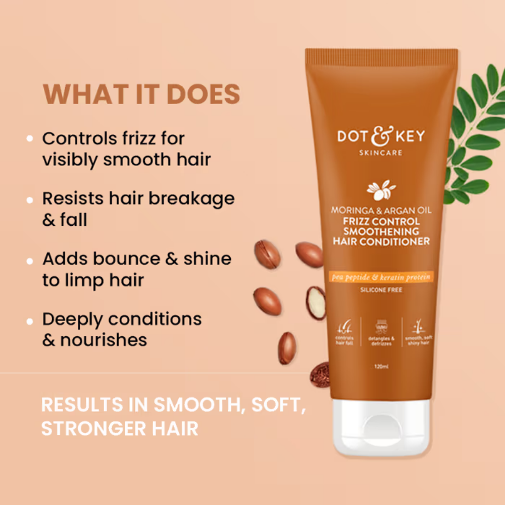 Dot & Key Moringa & Argan Frizz Control Smoothing Hair Conditioner, Pea Peptide & Keratin Protein