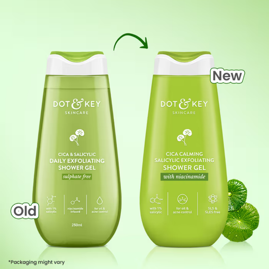 Dot & Key Cica Calming Salicylic Exfoliating Shower Gel, With Niacinamide, Acne & Oil Control