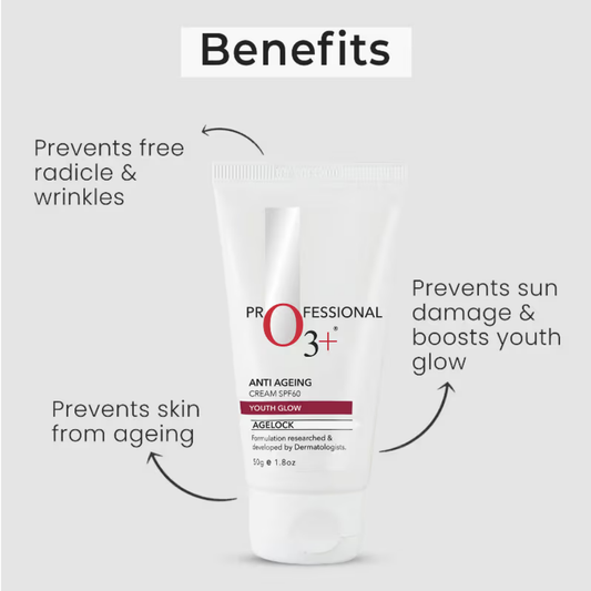 O3+ Agelock Anti Ageing Youth Glow Sunscreen Cream SPF 60