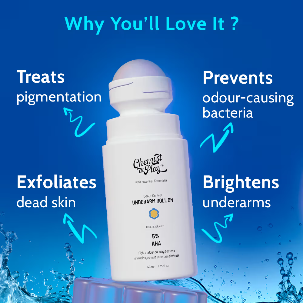 Chemist at Play 5% AHA Underarm Roll On, Lactic Acid Deodrants for Men & Women - Aqua Fragrance
