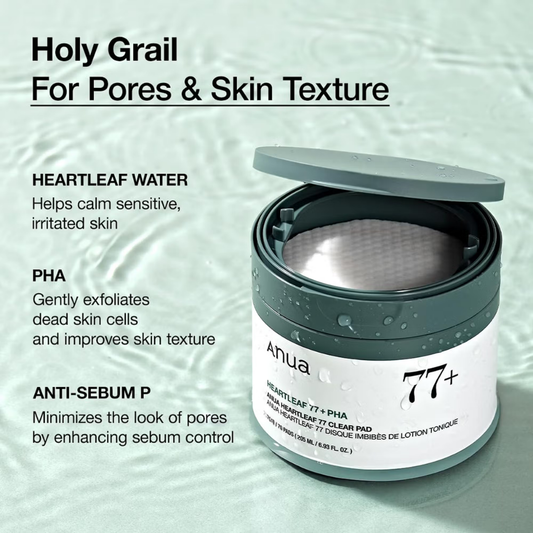Anua Heartleaf 77 Clear Pad, Korean Toner Pad with PHA for Gentle Exfoliation & Pore Tightening