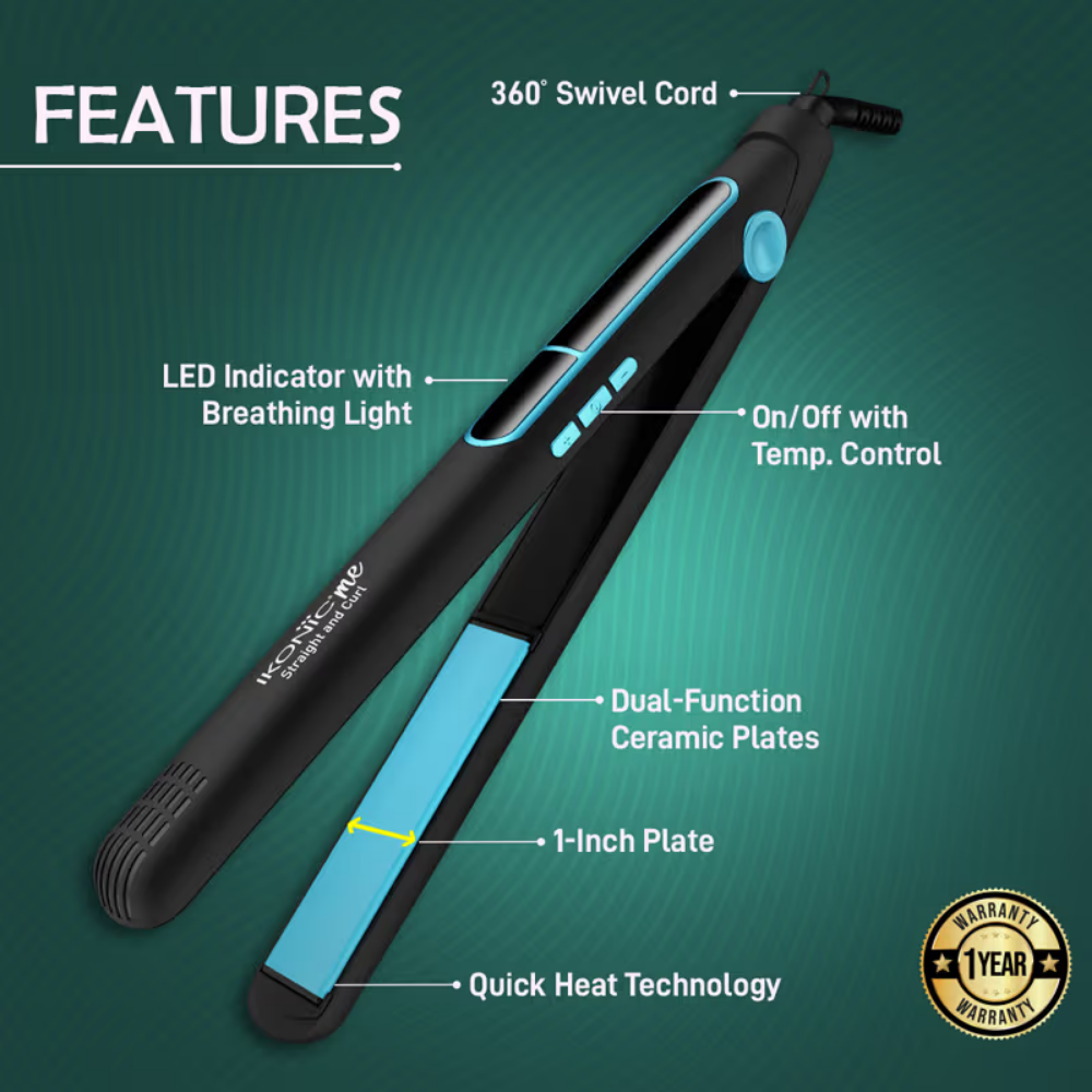Ikonic Me 2 In 1 Straight And Curl Slim - Black & Teal