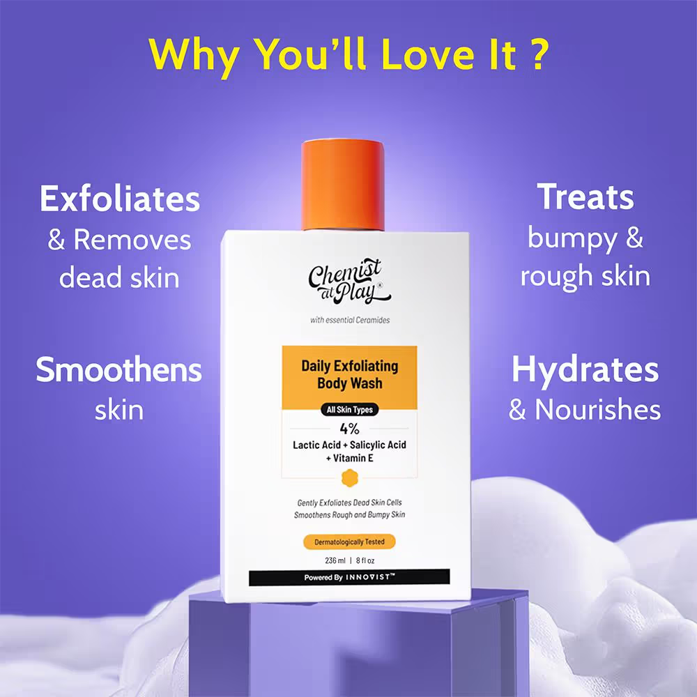 Chemist At Play Exfoliating Body Wash with 4% Lactic Acid & Salicylic Acid, Prevents Body Acne