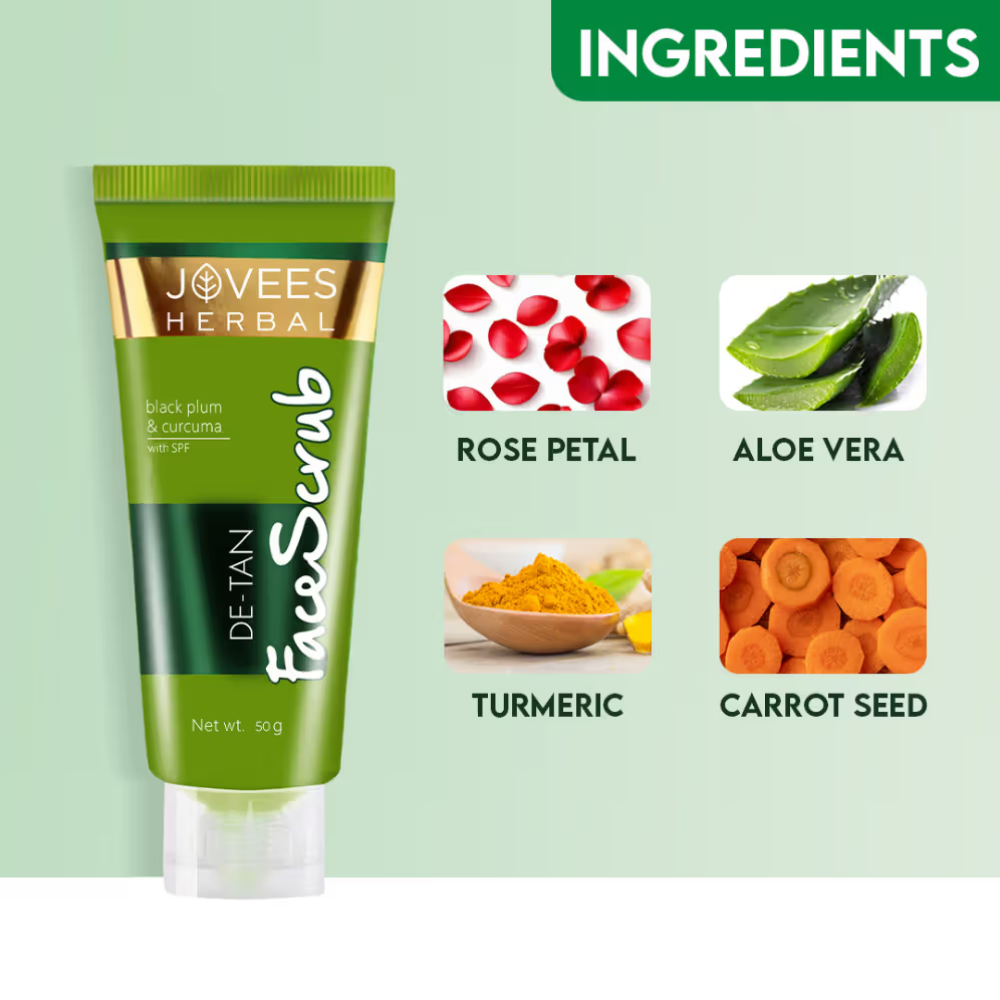 Jovees De-Tan Face Scrub (Black Plum & Curcuma) With Spf