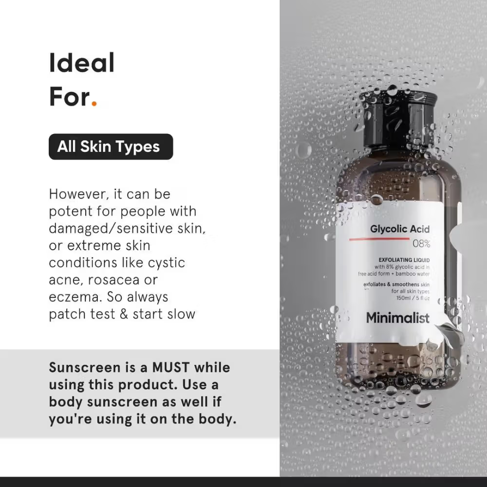Minimalist 8% Glycolic Acid Toner For Exfoliates Smoothes Skin
