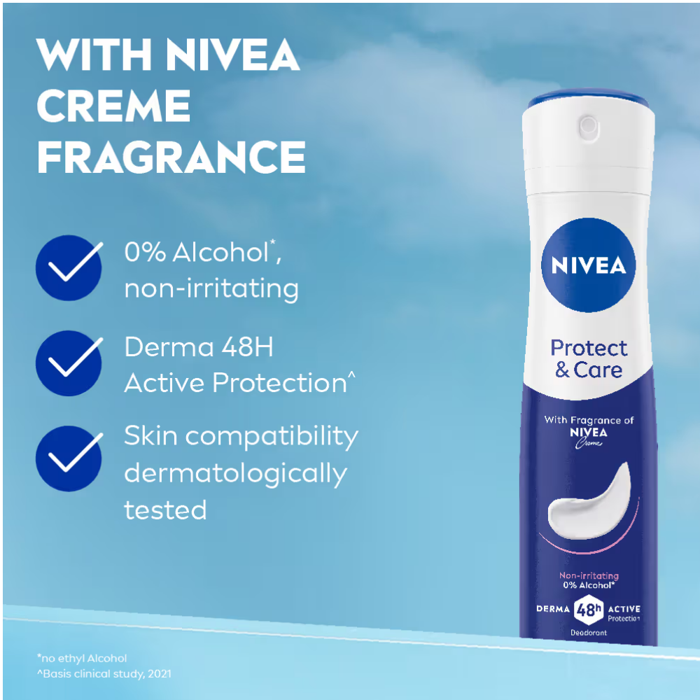 NIVEA WoMEN Deodorant, Protect & Care, Non-Irritating & 48h Protection with NIVEA Creme Fragrance
