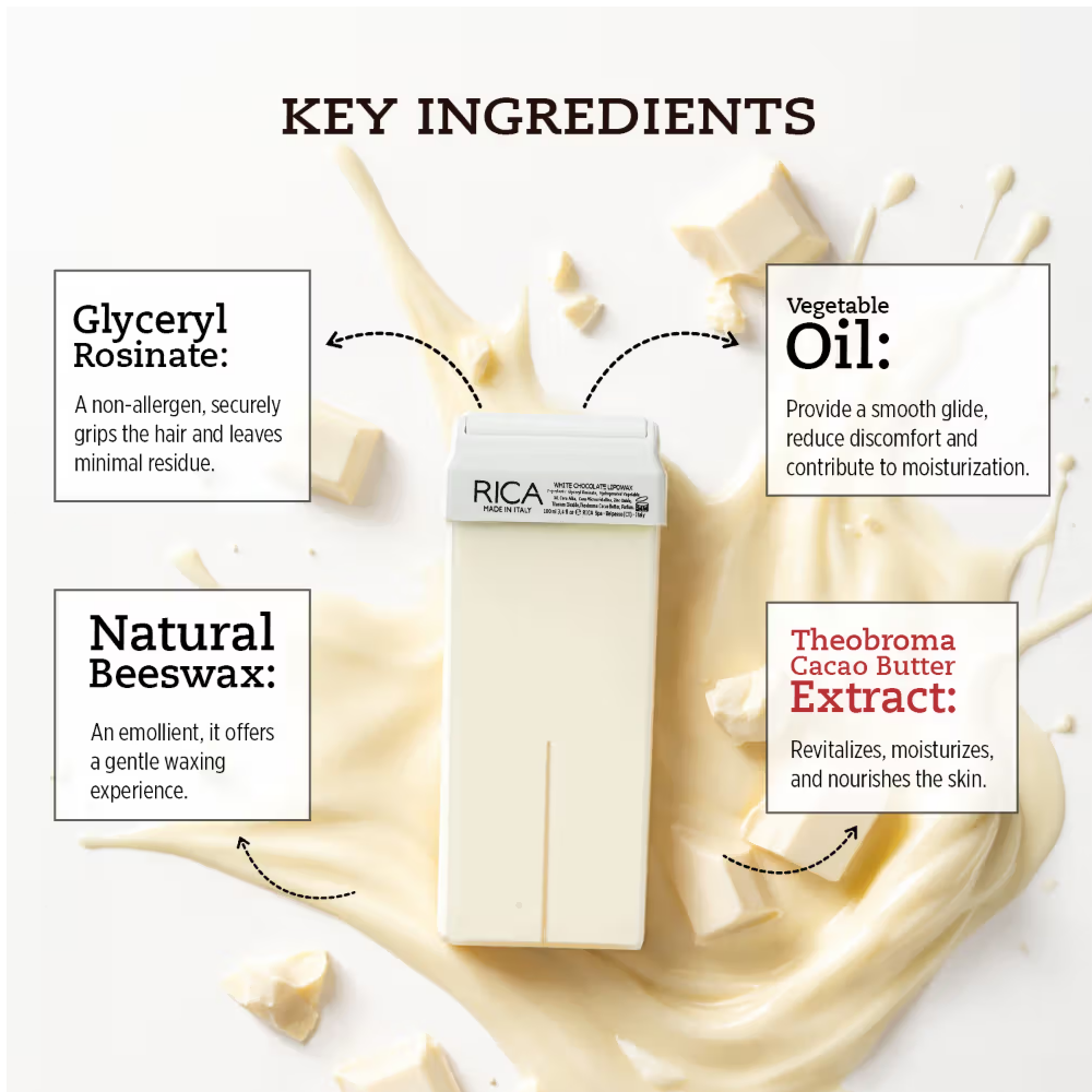 Rica White Chocolate Liposoluable Wax Refill For Dry Skin With Glyceryl Rosinate & Natural Beeswax