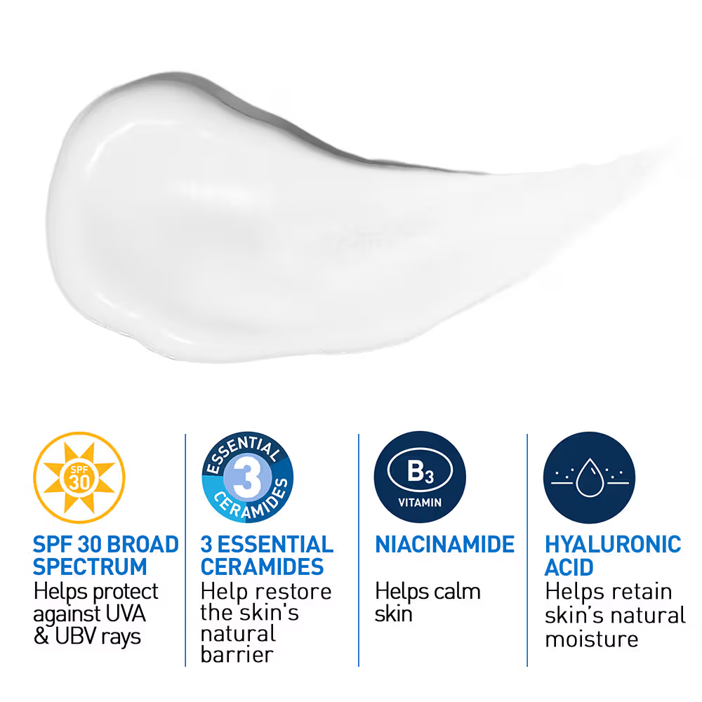 CeraVe AM Facial Moisturizer With Sunscreen SPF 30 UVB + UVA, Dermatologist Recommended Day Cream