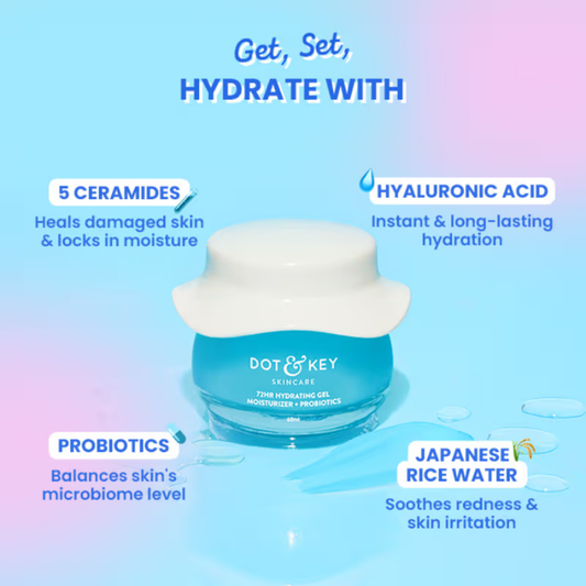 Dot & Key 72HR Hydrating Gel Moisturizer + Probiotics, 5 Ceramides & Hyaluronic, Oil-Free Water Gel