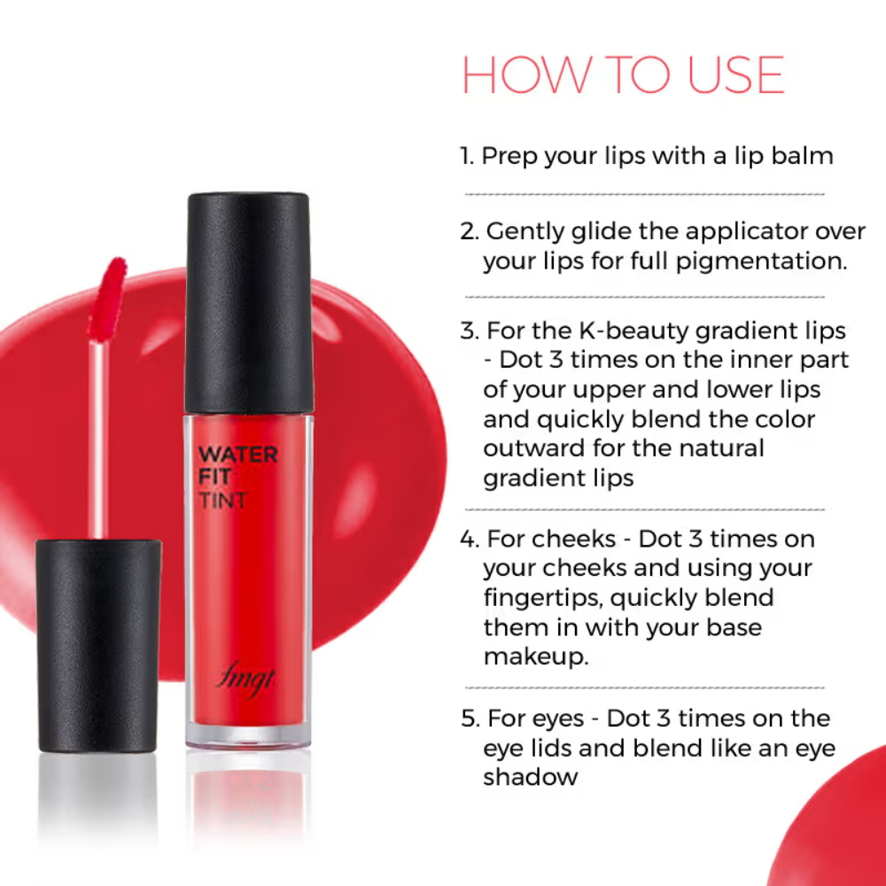 The Face Shop Water Fit Lip Tint - Rose Pink, Waterproof & Long Lasting Lip & Cheek Tint